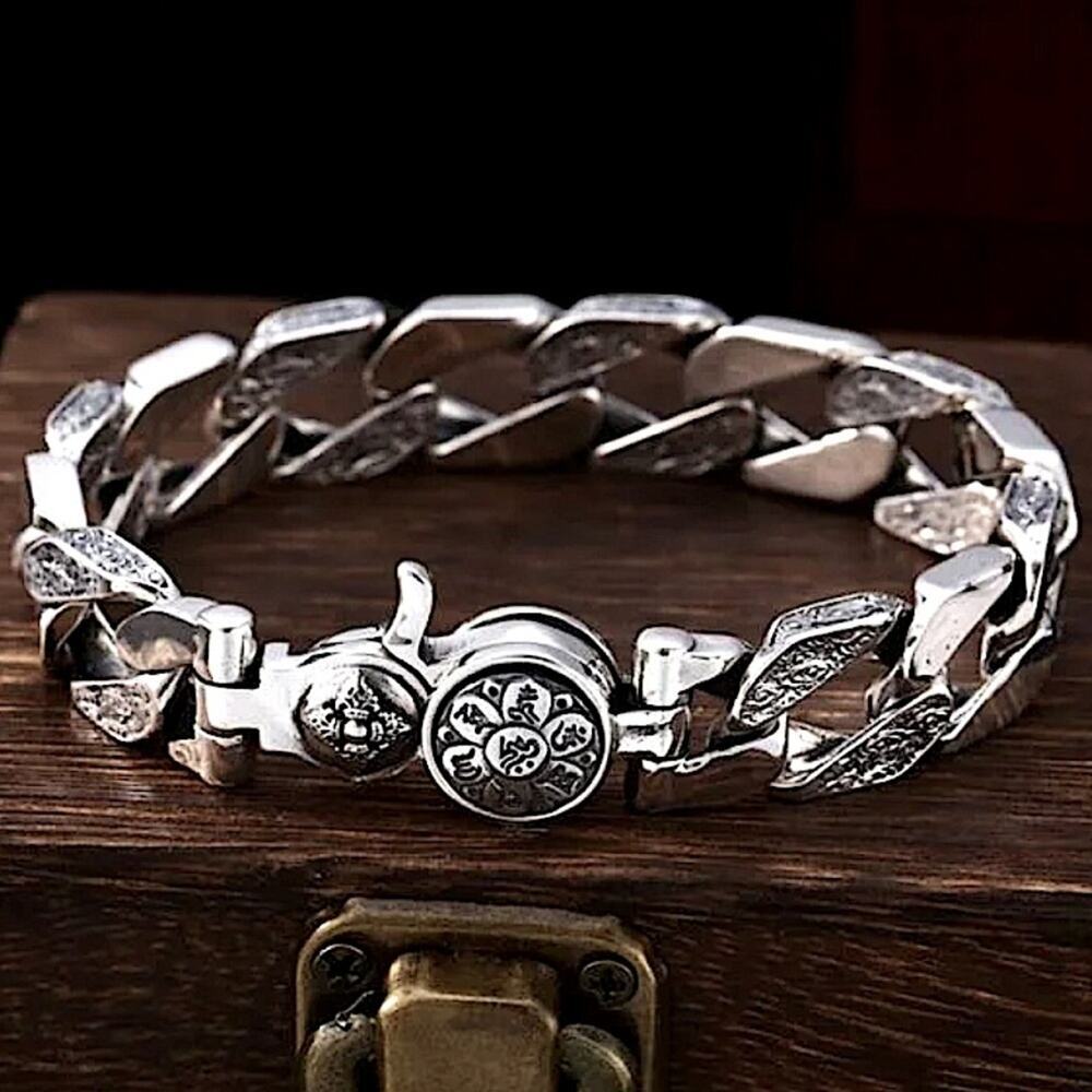 Stainless Steel Chain Link Bracelet, Mantra, Screwbar Curb Chain